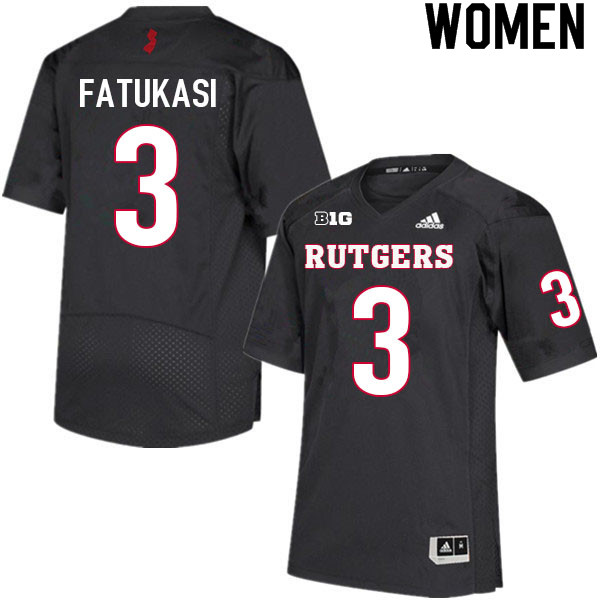 Women #3 Olakunle Fatukasi Rutgers Scarlet Knights College Football Jerseys Sale-Black - Click Image to Close